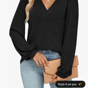 Black V-Neck Long Sleeve Women's Top